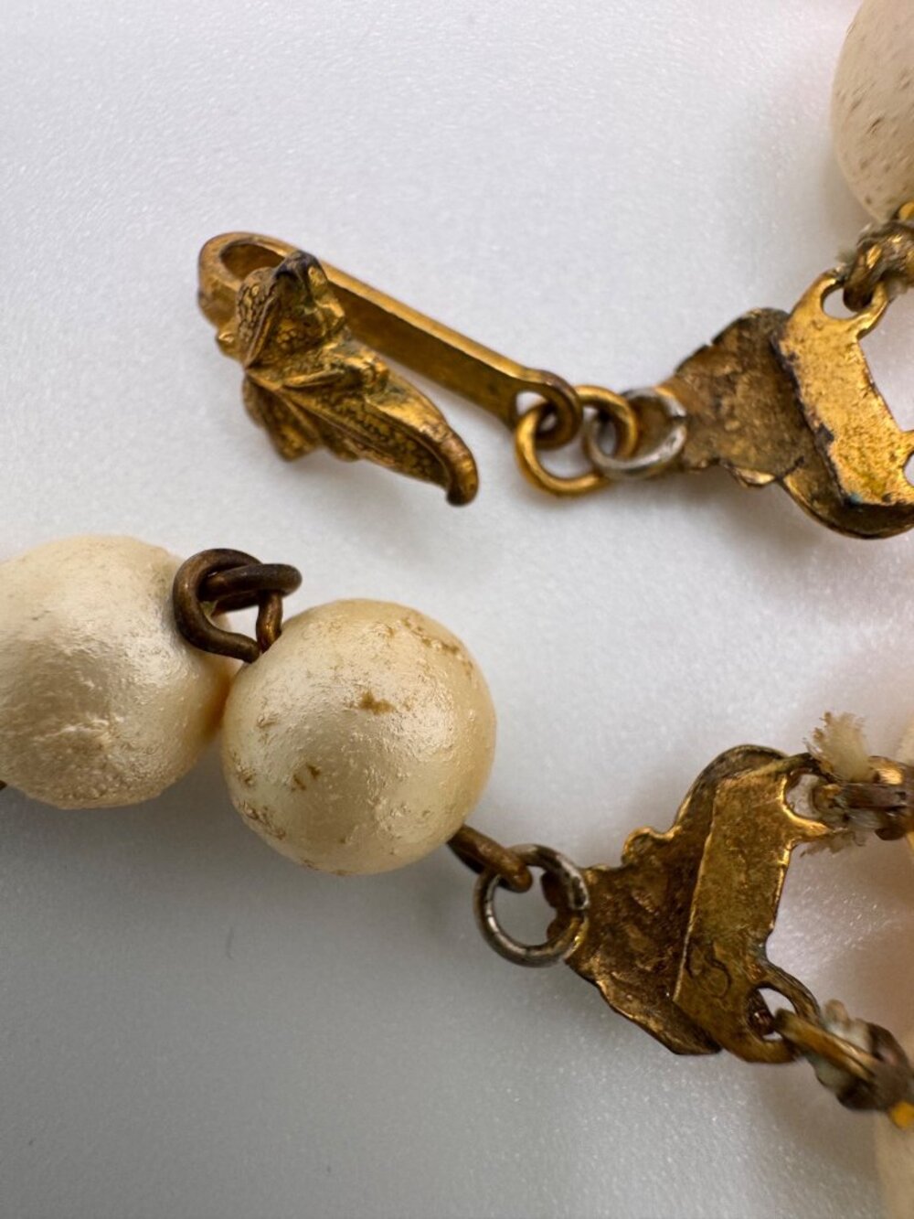 Vintage Paper Mache Bead Necklace Double Strand Artisan Leaf Clasp Chunky - Picture 14 of 16